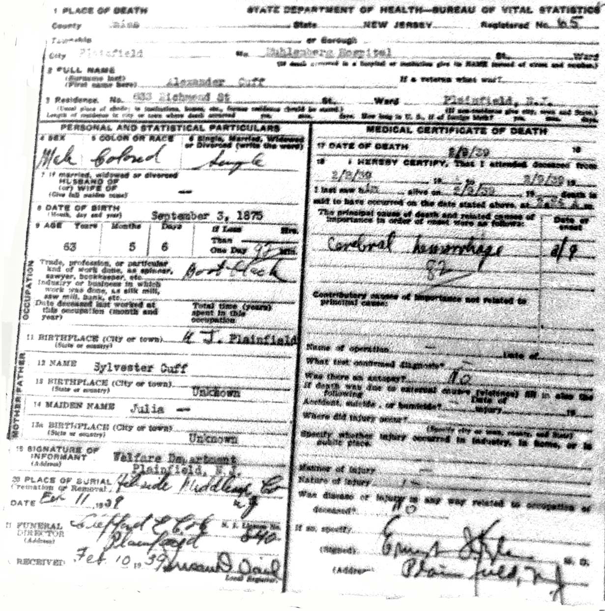 Mitsawokett New Jersey death certificates